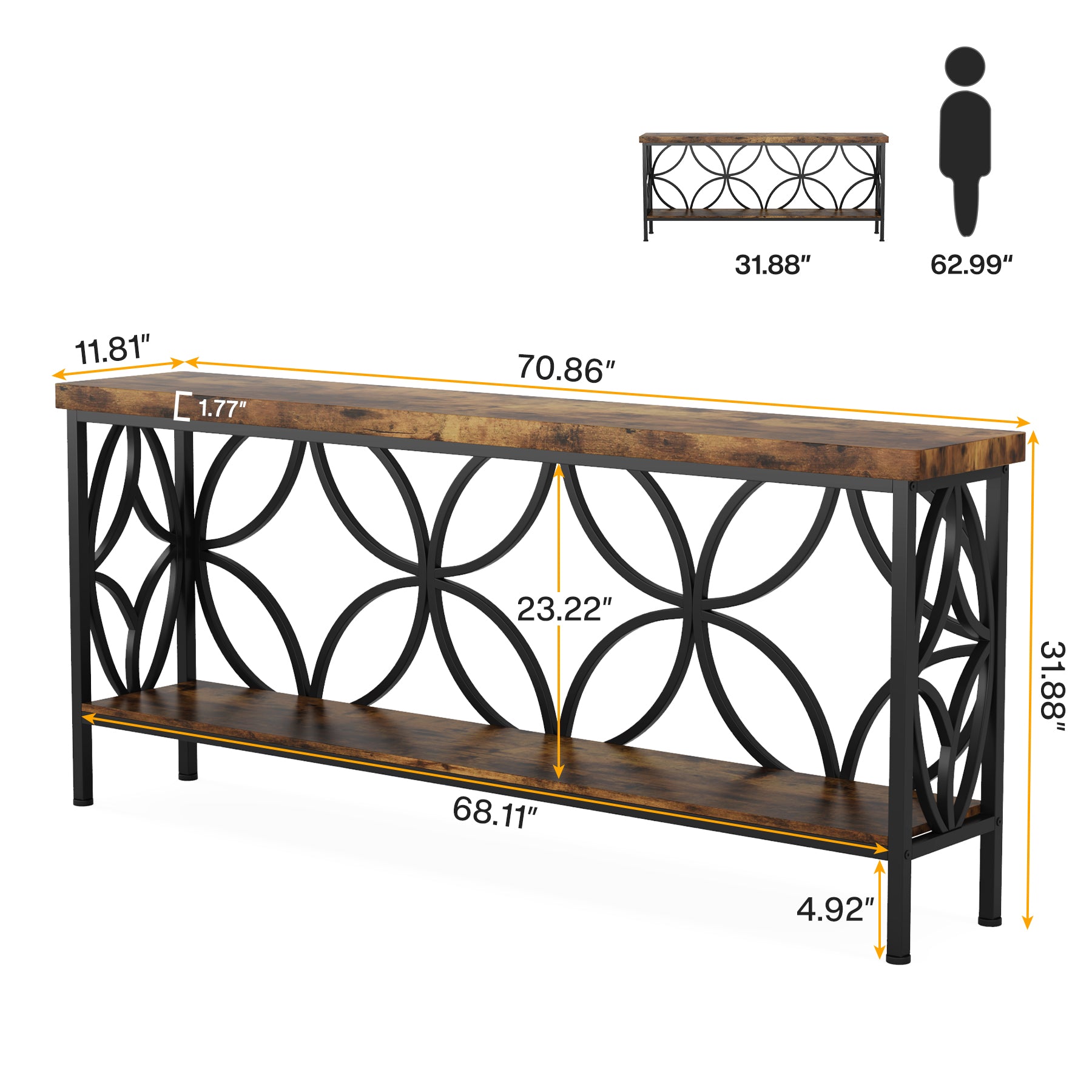 70.9" Console Tablel with Shelves for Entryway